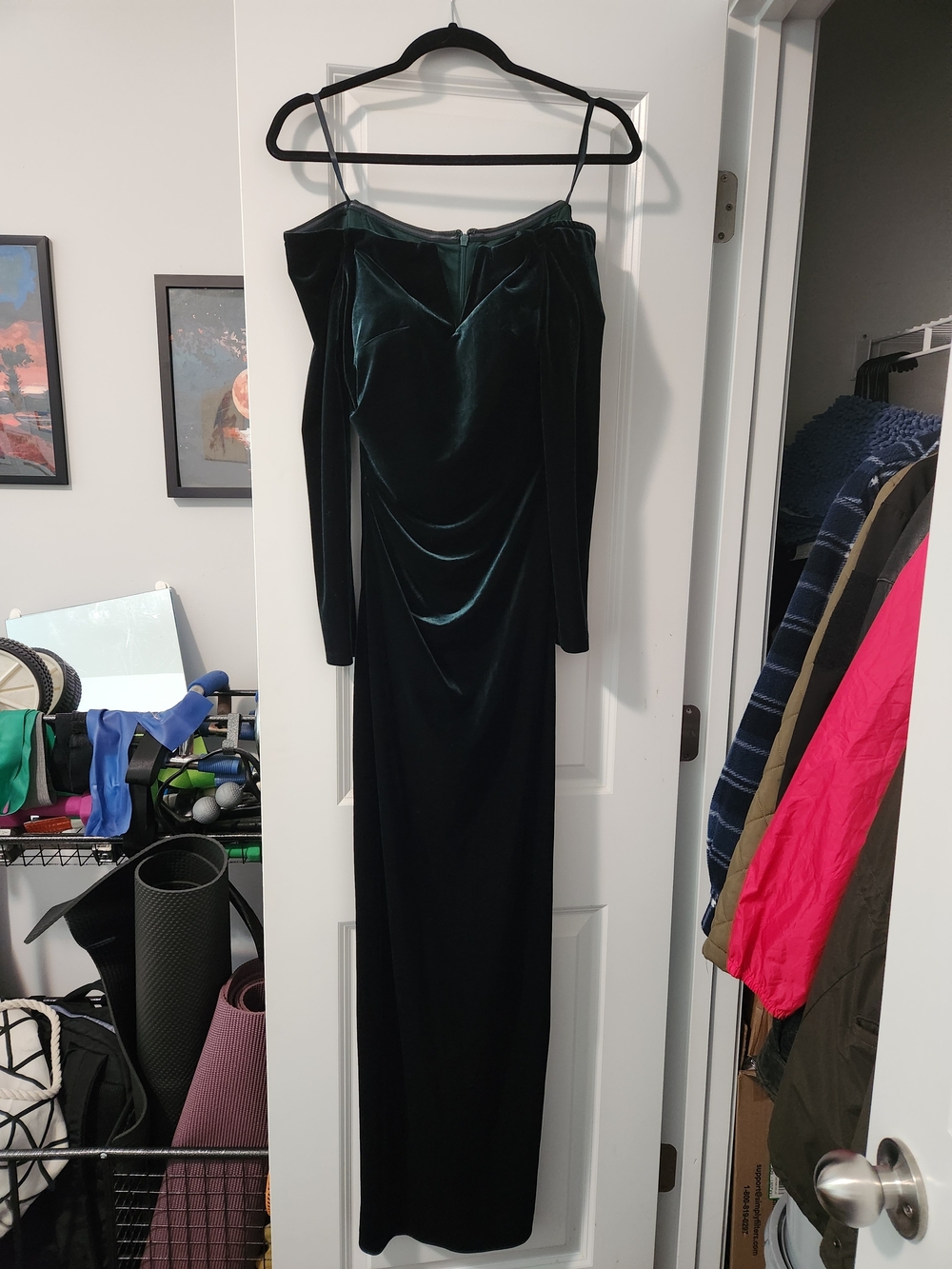Xscape Deep Emerald Velvet Strapless Evening Gown